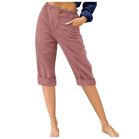 Gaecuw Linen Pants Women Summer Palazzo Pants Plus Size Slim Fit Scrunch Long Pants Lounge Trousers Sweatpants Casual Loose Baggy Pants High Waisted Calf Length Workout Pants Straight Leg Solid Capris