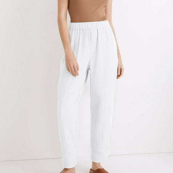 Gaecuw Linen Pants Women Summer Palazzo Pants Regular Fit Long Pants Lounge Trousers Sweatpants Loose Baggy Pants Mid Waisted Linen Summer Ankle Length Workout Pants with Pockets Solid Athletic Pants
