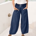thumbnail image 1 of Gaecuw Linen Pants Women Summer Palazzo Pants Relaxed Fit Long Pants Drawstring Lounge Trousers Sweatpants Casual Loose Baggy Pants High Waisted Linen Ankle Length Workout Pants with Pockets Solid, 1 of 7