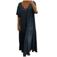 thumbnail image 1 of Gaecuw Linen Summer Dresses for Women V Neck Short Sleeve Plus Size Dresses Below the Knee Midi Dresses Shift Vacation Dresses Beach Dresses Casual Trendy Solid Going Out Dresses Summer Dresses, 1 of 7