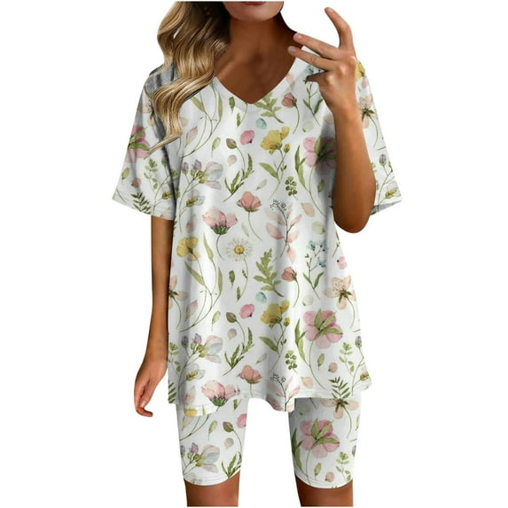 Gaecuw Matching Short Sets for Women Legging Sets Short Sleeve Pullover Short Length Seamless Shorts V Neck Oversized Waist Fashion Suits Casual Summer Sets Suit Set Plus Size Sets Women 2 Piece Out