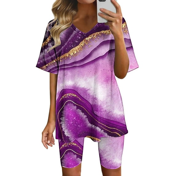 Gaecuw Matching Short Sets for Women Legging Sets Short Sleeve Pullover Short Length Seamless Shorts V Neck Oversized Waist Fashion Suits Summer Sets Suit Set 2 Piece Outfits for Women Light Blue L