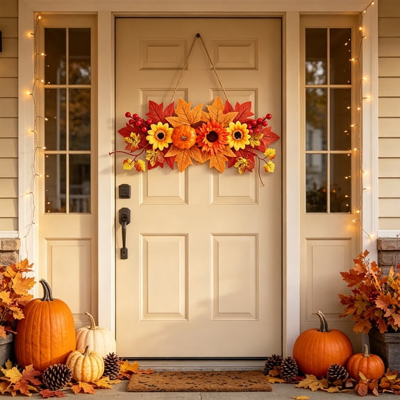 Gaecuw Multicolor Fall Crop Simulation Flower Leaf Wall Hanging Halloween Thanksgiving Door Decor Pumpkin Maple Supplies