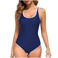 thumbnail image 1 of Gaecuw One Piece Bathing Suit Women Tankinis High Waisted Solid Swimsuit Beach Backless Round Neck Full Coverage Swimwear Vacation Sporty Shaping Modest Push up Bathing Suit Blue M, 1 of 3