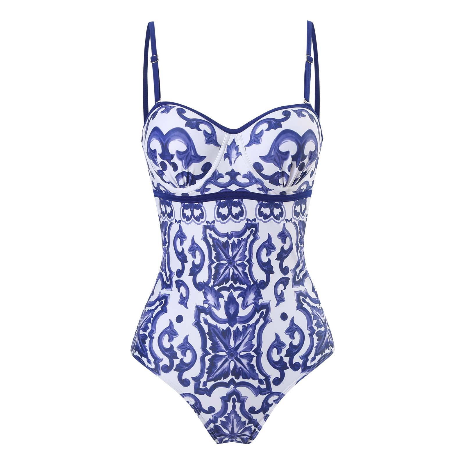 Gaecuw One Piece Bathing Suit, Retro Abstract Print, Sleeveless, High ...