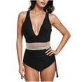 thumbnail image 1 of Gaecuw One Piece Swimsuits for Women Tankinis High Waisted Side Drawstring Solid Bathing Suit Beach V Neck Swimwear Resort Sporty Shaping Modest Push up Swimsuit Black XL, 1 of 6