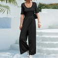 thumbnail image 1 of Gaecuw Overall Jumpsuit for Women Short Sleeve Overall Square Neck Band Collar Solid Onesie One Piece Outfits Casual Loose Baggy Long Pants Wide Leg Summer Romper Pull On Ankle Length Trousers, 1 of 6