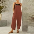 thumbnail image 1 of Gaecuw Overall Jumpsuit for Women Sleeveless Cold Shoulder Overall with Pockets Square Neck Band Collar Solid Onesie One Piece Outfits Casual Loose Baggy Jumpsuit Wide Leg Linen Summer Shorts Mini, 1 of 4