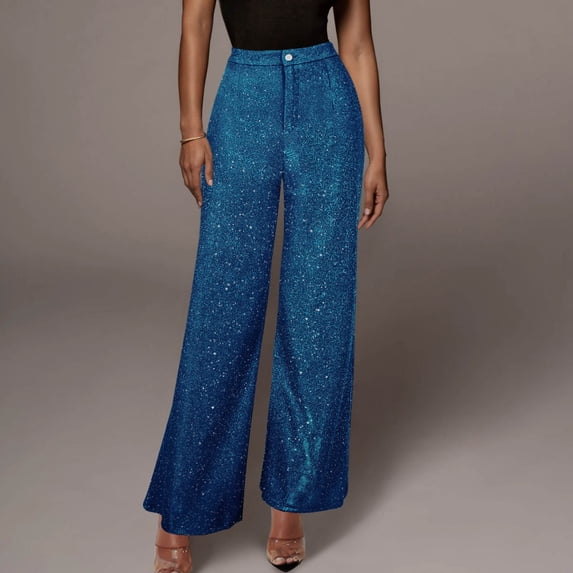 Gaecuw Palazzo Pants for Women Casual Regular Fit Long Pants Lounge Trousers Sequin Sweatpants Casual Loose Baggy Yoga Pants High Waisted Summer Ankle Length Workout Pants Straight Leg Solid Pants