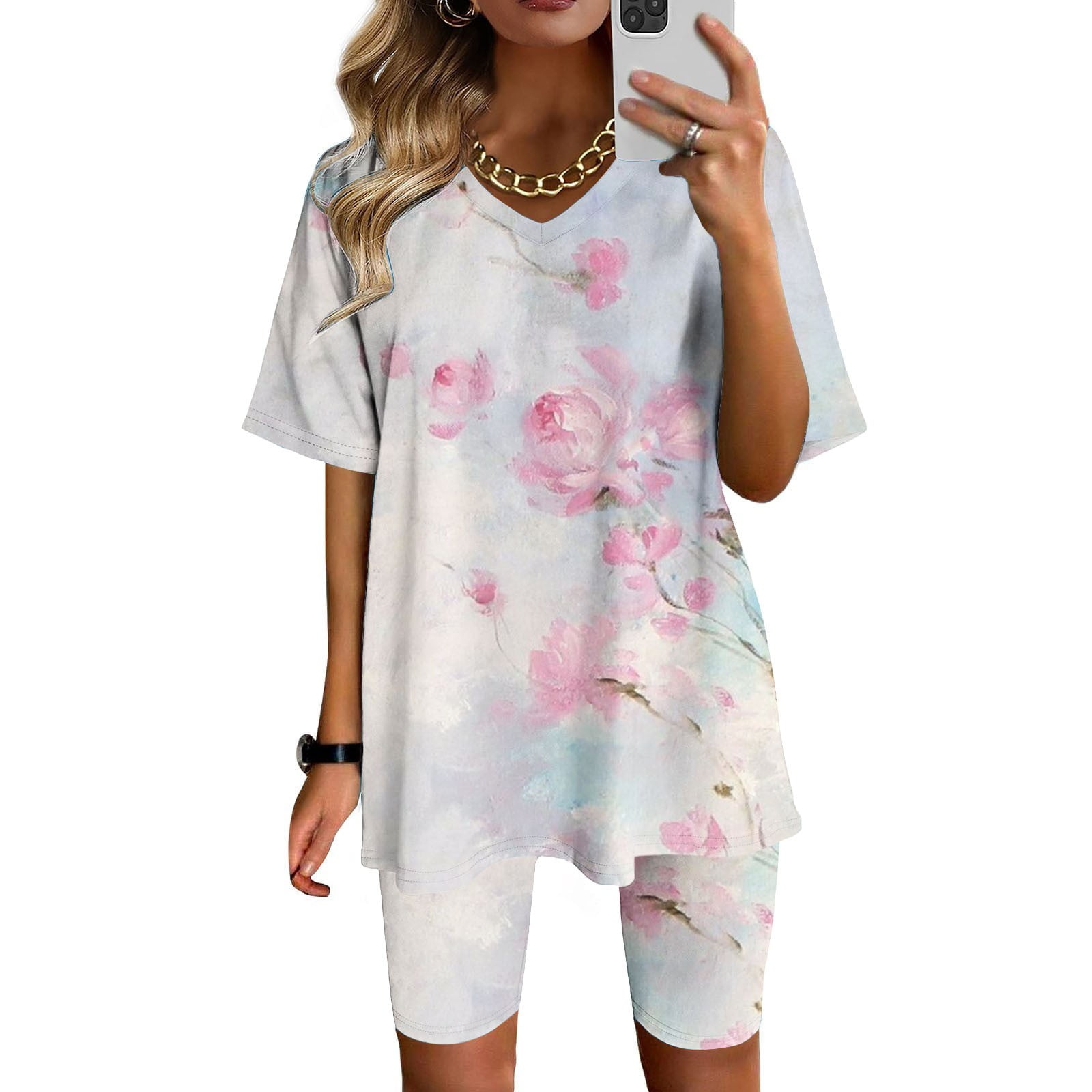 Plus Size Short Sleeve Tops Bodycon Long Pants Set
