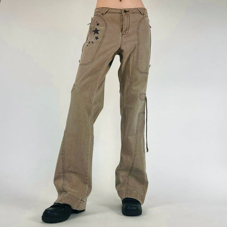 Gaecuw Popular Jeans for Women 2023 Cargo Pants Regular Fit Long Pants Button Up Lounge Trousers Pants Y2K Loose Baggy VintageJeans Low Rise Denim