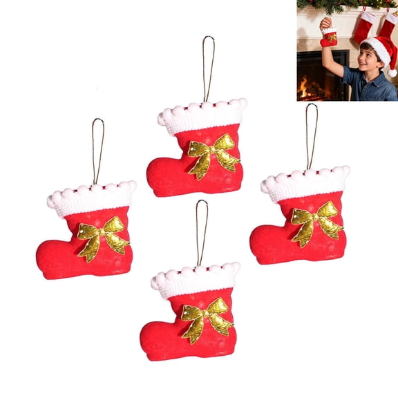 Gaecuw Red Christmas Boot Ornament with Bow, for Tree Hanging Party Wall Window, 4Pack 7in.