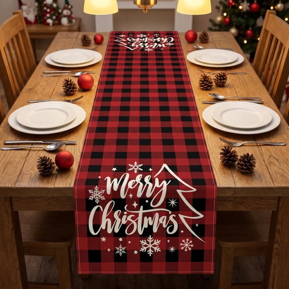 Gaecuw Red Plaid Christmas Table Runner, Check Winter Tablecloth for Dining Room Holiday Table Decor