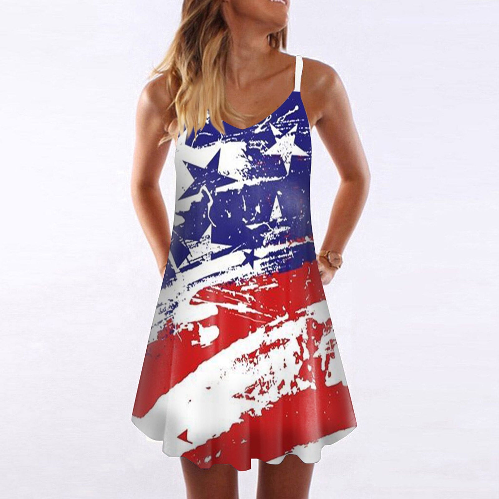 Gaecuw Red White Blue Shirt Dresses American Flag Clothing Independence ...