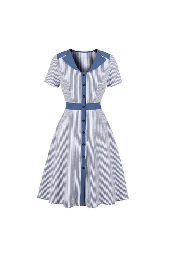Retro Dresses for Women V Neck Short Sleeve Vintage Dress Below the Knee Midi Dresses A Line Party Ruffle Cotton Linen Dress Casual Semi Formal Dress Solid Prom Dresses Wedding Guest Dresses