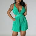 thumbnail image 1 of Gaecuw Rompers for Women Sleeveless Cold Shoulder Overall V Neck Band Collar Solid Onesie Strappy One Piece Outfits Casual Adjustable Loose Baggy Jumpsuit Wide Leg Summer Shorts Pull On Mini Trousers, 1 of 7