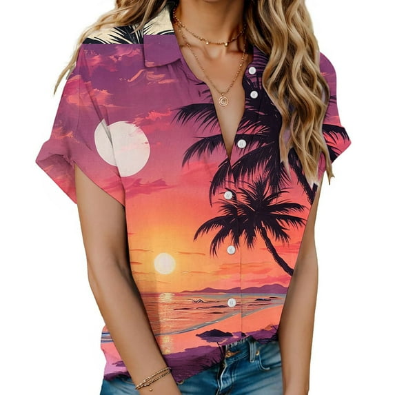 Gaecuw Short Sleeve Blouses for Women Shirts Button down Tops Hawaiian Floral Print Blouses Summer Tees Lapel Neck T Shirts Beachwear Tropical Vacation Outfits Resort Wear XL