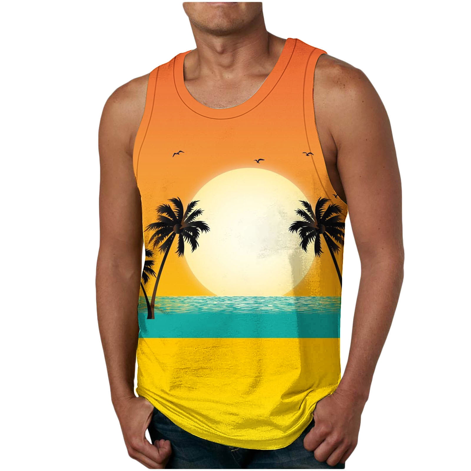 Gaecuw Sleeveless Camisole for Men Hawaiian Summer Camisole Tropical