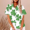 thumbnail image 1 of Gaecuw St.Patrick's Day Hawaiian Shirts for Women Short Sleeve Trendy Tshirts Button down Tees Three Leaf Printed T-Shirts Round Neck Shirts Cute Loose Fit Pullover Blouse Tops Green 2XL, 1 of 5