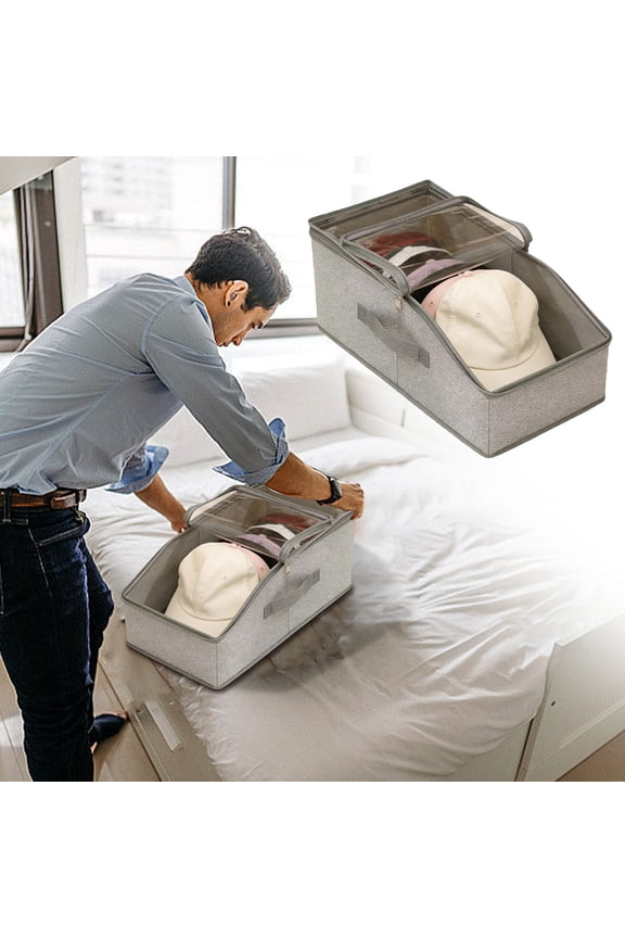 Stackable Hat Storage Box, Large Capacity Baseball Cap Organizer, Foldable Display Case for Hats, Protective Cover with Transparent Lid for Caps