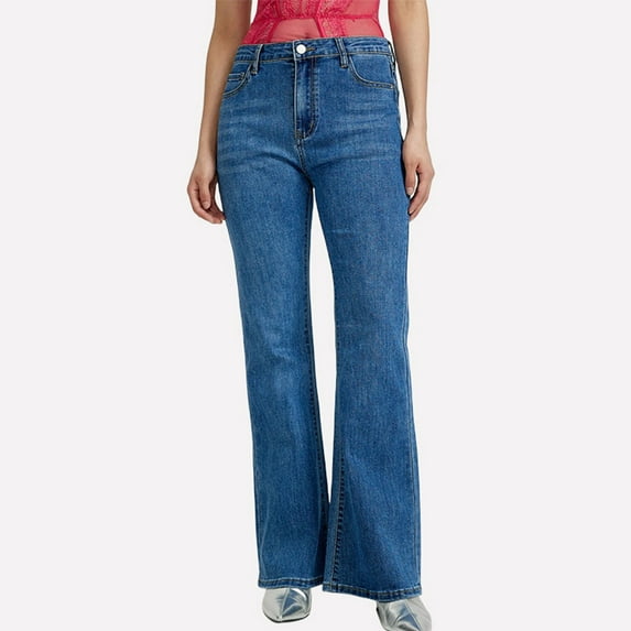 Gaecuw Straight Leg Pants Women Athletic Elastic Waisted High Rise Palazzo Pants Denim Jean Pants Sweatpants Plain Trousers Long Trendy Streetwear Dailywear with Pockets Blue 2XL