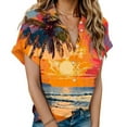 thumbnail image 1 of Gaecuw Summer Blouses for Women Button Front Short Sleeve Tops Blouses Hawaiian Floral Print Tees T Shirts Lapel Neck Shirts Tropical Vacation Outfits Resort Wear Orange M, 1 of 5