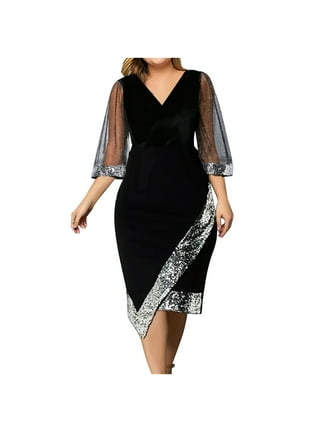 Fesfesfes Plus Size Dress for Women Long Sleeve Round Neck Semi Formal Dress  Hollow Out Sleeve Bodycon Mini Dress Oversize Cocktail Party Summer Dress 