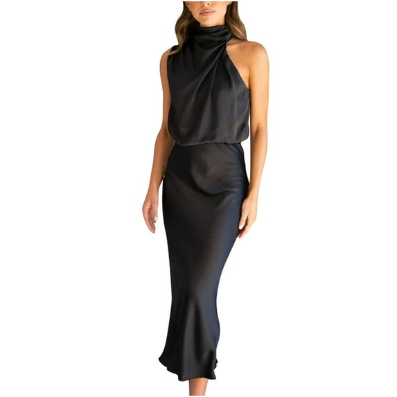 Gaecuw Summer Cocktail Dresses for Women Crew Neck Sleeveless Ankle Length Long Dresses Swing Formal Dresses Party Dress Prom Dresses Champagne Bridesmaid Dresses Elegant Solid Wedding Guest Dresses