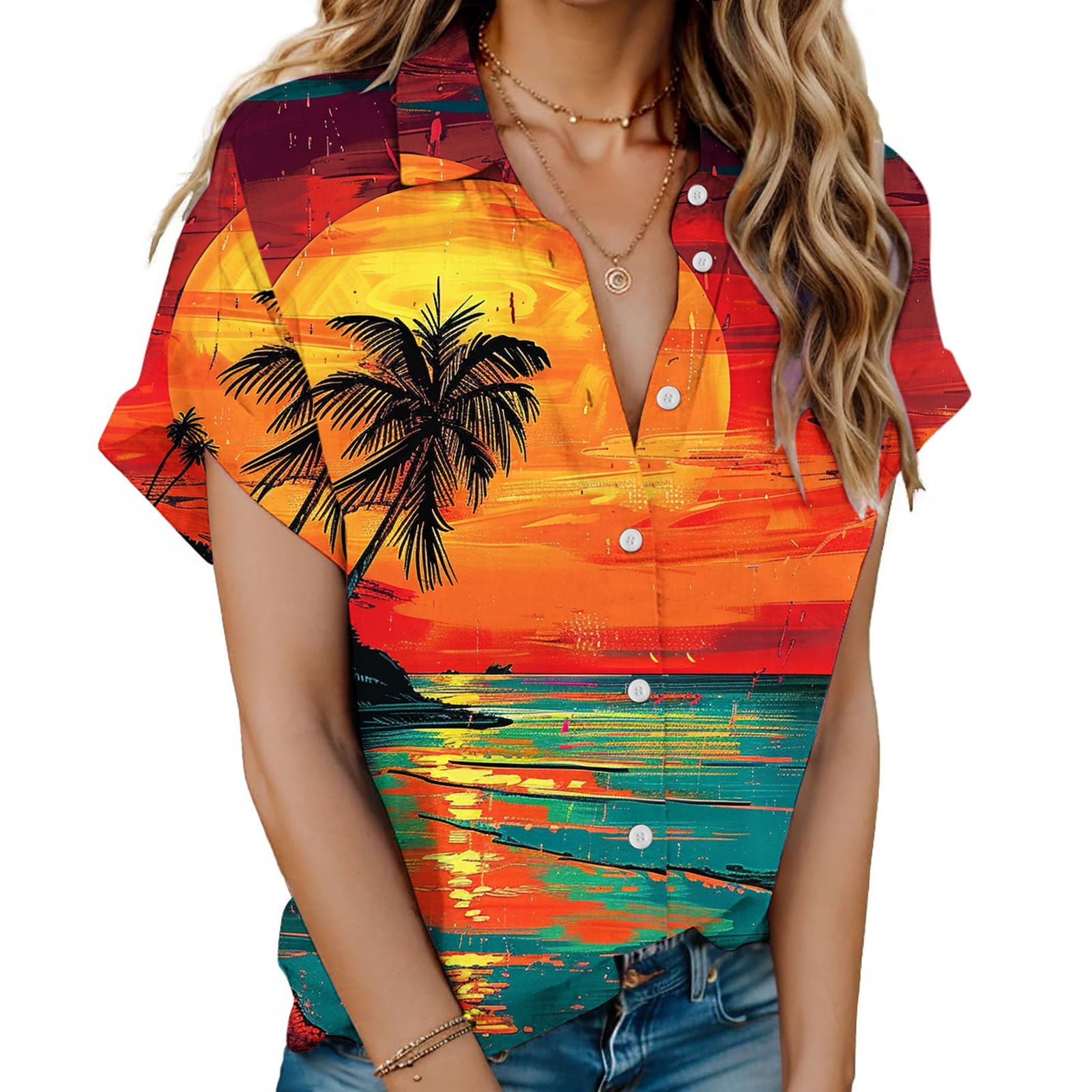 Gaecuw Summer Shirts for Women Short Sleeve T Shirts Button down Shirts ...
