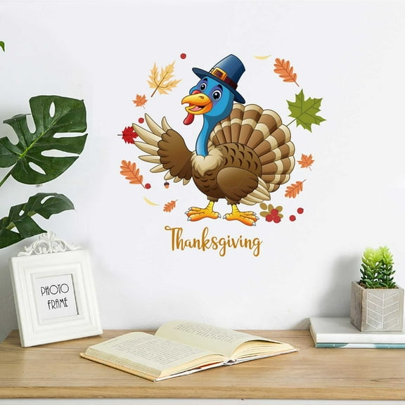 Gaecuw Thanksgiving Turkey Wall Stickers Living Room Bedroom Background Wall Glass Deco Cute Halloween Decorations, Halloween Indoor Decor for Thanksgiving Decoration Indoor(A, Electrostatic Film)