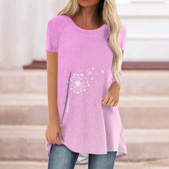 Gaecuw Tunic Tops for Leggings Tops Blouses Short Sleeve T Shirts Regular Fit Pullover Tees T-Shirts Gradient Butterfly Print Tops Crew Neck Blouses T Shirts Pullover Tops Summer Tees Tops