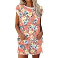 thumbnail image 1 of Gaecuw Two Piece Sets for Women Summer 2 Piece Short Sets with Pocket Drawstring Floral Print Loungewear Sleeveless Crewneck Tops Pajamas Pants Vacation Tracksuits Outfits Pink L, 1 of 5