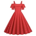 thumbnail image 1 of Gaecuw Vintage Dress for Women Off Shoulder Neck Short Sleeve Retro Dresses Below the Knee Midi Dresses A Line Party Ruffle Linen Dress Casual Semi Formal Dress Polka Dot Prom Wedding Guest Dresses, 1 of 7