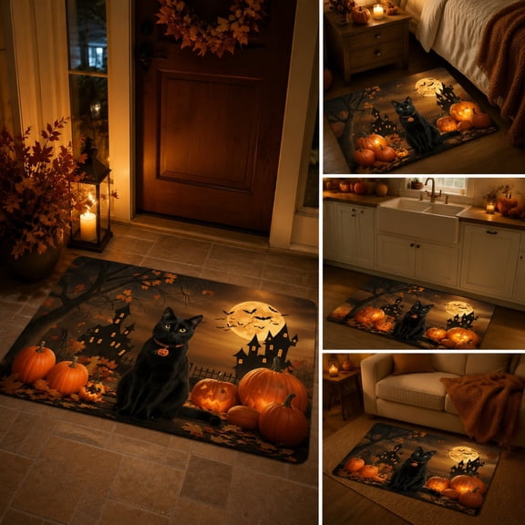 Gaecuw Vintage Halloween Doormat 23.6x15.7 Inch Front Door Rug for Spooky Entry, Pumpkin Witch Design, Non Slip Mat, C