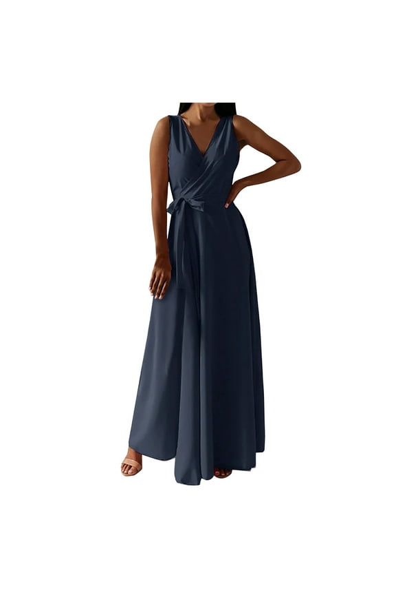 Wedding Dress Guest Women V Neck Sleeveless Champagne Dresses Ankle Length Long Dresses Swing Party Dress Strappy Prom Dresses Flowy Graduation Dresses Solid Trendy Dresses Semi Formal Dress