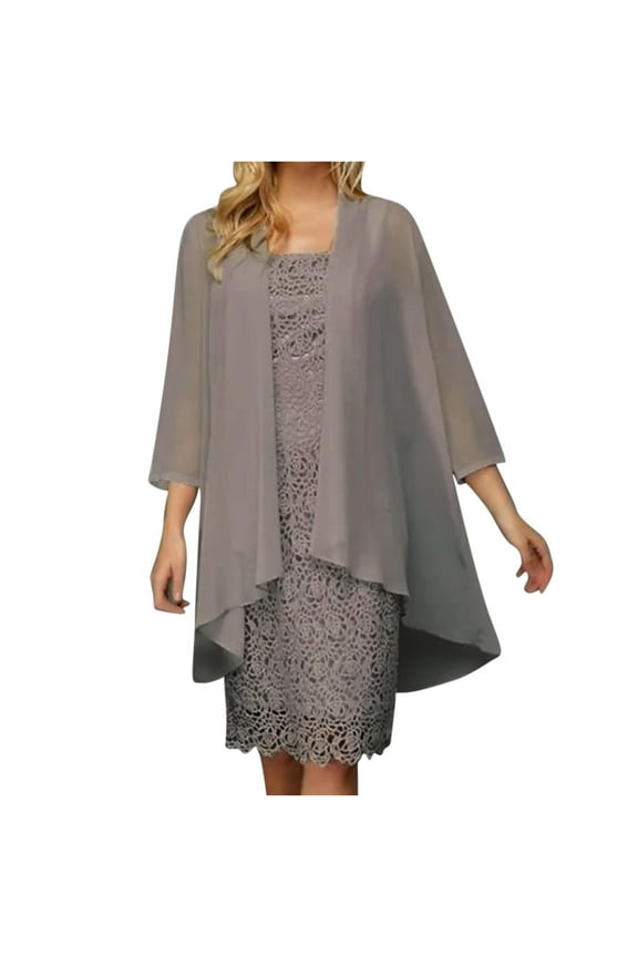 Wedding Guest Dresses for Women Plus Crew Neck Long Sleeve Champagne Dresses Below the Knee Midi Dresses Swing Party Dress Lace Prom Dresses Flowy Graduation Dresses Pockets Semi Formal Dress