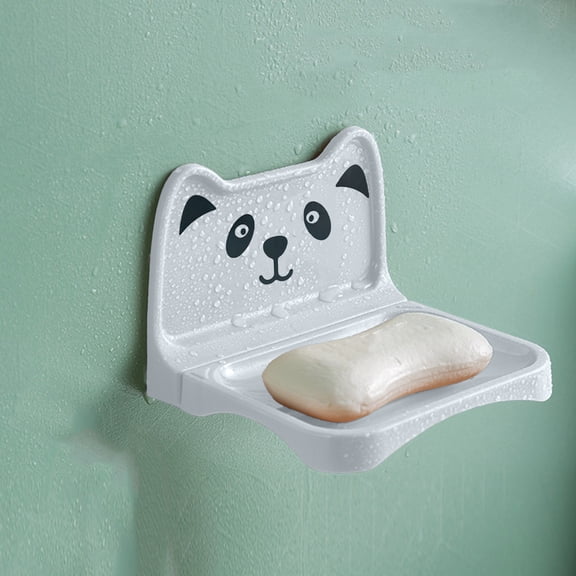 Gaecuw White Bear Shaped Wall Mount Soap Holder, Adhesive Drainage Soap Rack for Shower and Sink, 5x4.7x1.2in