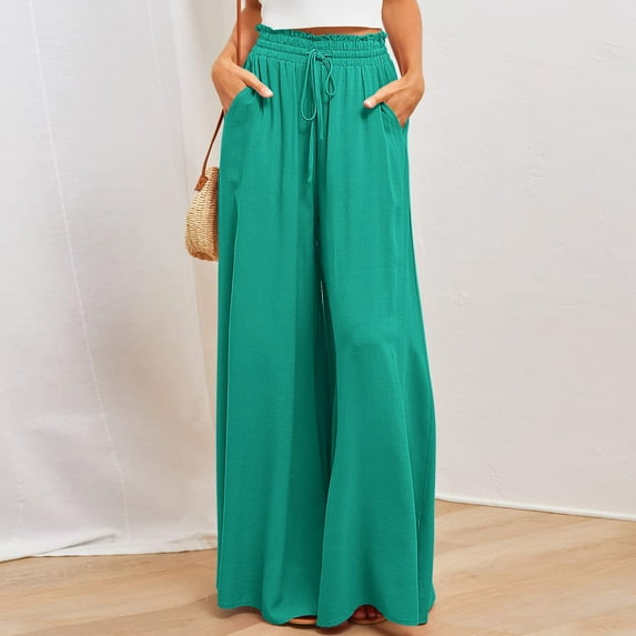 Gaecuw Wide Legged Pants for Women Dressy Regular Fit Long Pants Lounge Trousers Sweatpants Casual Loose Baggy Yoga Pants Mid Waisted Summer Ankle Length Workout Pants with Pockets Solid Pants