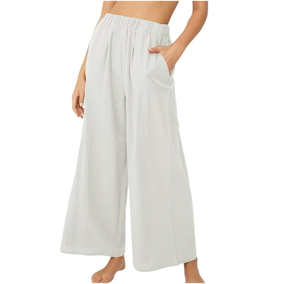 Gaecuw Wide Legged Pants for Women Plus Size Relaxed Fit Long Pants Pull On Lounge Trousers Sweatpants Loose Baggy Yoga Pants Mid Waisted Summer Ankle Length Workout Pants Solid Athletic Pants