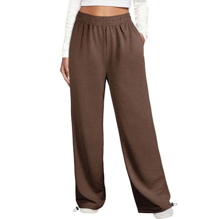 Gaecuw Wide Legged Pants for Women Regular Fit Long Pants Pull On Lounge  Trousers Sweatpants Loose Baggy Yoga Pants High Waisted Summer Ankle Length  Workout Pants Solid Athletic Pants Brown M 