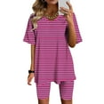 thumbnail image 1 of Gaecuw Women 2 Piece Outfits Sets Shorts Summer Short Sleeve Mini Length Two Piece Sets V-Neck Loungewear Pullover Seamless Legging Workout Outfits Novelty Casual Suits Pink S, 1 of 4