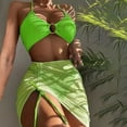 thumbnail image 1 of Gaecuw Women Bikini Set for Women with Cover up Bikini Wrap Skirt Sleeveless Swimwear Top High Waisted Skirted Swim Bottom Slip On Closure Swimsuits Solid Bathing Suits Cutout Hollow Resort Wear Green, 1 of 6