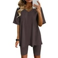 thumbnail image 1 of Gaecuw Women Two Piece Short Set Legging Sets Short Sleeve Pullover Short Length Seamless Shorts V Neck Oversized Waist Fashion Suits Casual Summer Sets Suit Set Two Piece Summer Sets for Women Khaki, 1 of 4