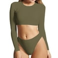 thumbnail image 1 of Gaecuw Women's Bikini Swimsuits 2 Piece Long Sleeve Swimsuits Cropped Tops Bottoms Bathing Suits Solid Color Swimwear Summer Beachwear Vacation Resort Wear Green 2XL, 1 of 3