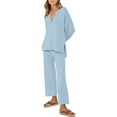thumbnail image 1 of Gaecuw Womens 2 Piece Lounge Sets Wide Leg Plain Lounge Sets Waffle Loungerwear Sets Long Sleeve Pullover Tops Pant Jogger Sets Spring Casual Activewear Yoga Outfits Blue M, 1 of 5