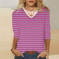 thumbnail image 1 of Gaecuw Womens 3/4 Sleeve Tops Summer Striped Criss Cross T Shirts V-Neck Loose Tees Pullover Shirts Three Quarter Tops Trendy Blouse Dressy Vacation Cute Plus Size Purple 2XL, 1 of 5
