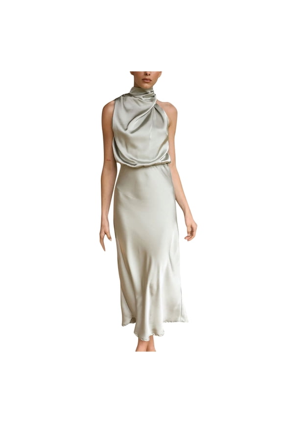 Womens Cocktail Dresses Summer Crew Neck Sleeveless Ankle Length Long Dresses Swing Formal Dresses Party Dress Prom Dresses Champagne Bridesmaid Dresses Elegant Solid Wedding Guest Dresses