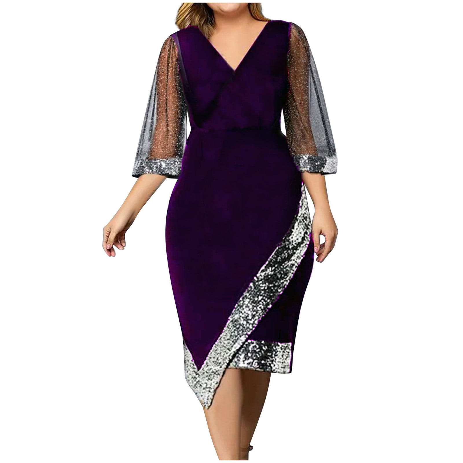 Gaecuw Womens Cocktail Dresses V Neck Half Sleeve Plus Size Dresses