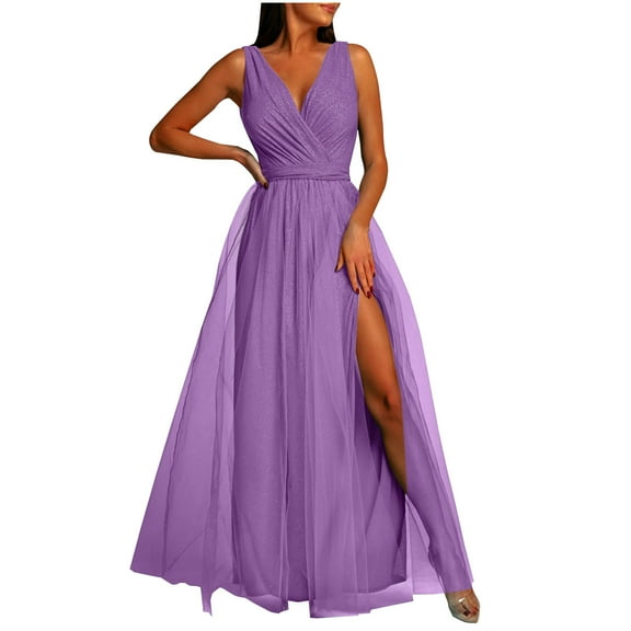 Gaecuw Womens Cocktail Dresses V Neck Sleeveless Ankle Length Maxi Dresses Swing Formal Dresses Net Party Dress Prom Dresses Champagne Dresses Bridesmaid Dresses Elegant Solid Wedding Guest Dresses