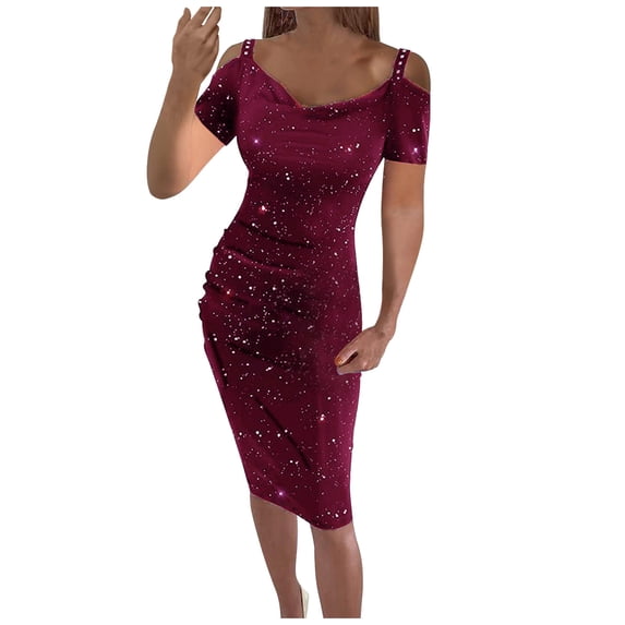 Gaecuw Womens Dresses for Wedding Guest Summer Sweetheart Neck Short Sleeve Champagne Dresses Below the Knee Midi Dresses Swing Party Dress Prom Dresses Flowy Graduation Dresses Semi Formal Dress